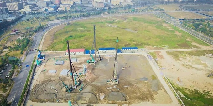 Intelligent pile planting + fish-belly steel support: Foshan Wrigley Headquarters Building Project (foundation pit depth 13.6m, pile length 32m)